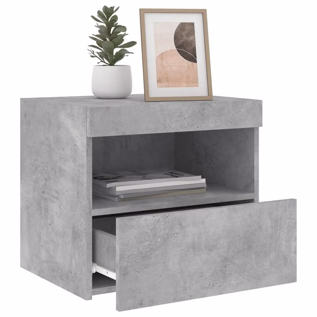 Berkfield Home Bedside Cabinet with Integrated LED Lights in Concrete Grey, W: 50 cm, D: 40 cm, H: 45 cm – 2