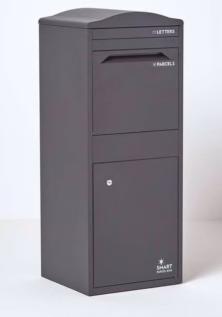 Homescapes Smart Parcel Box Large Curved Top Front Access Secure Delivery Box in Grey