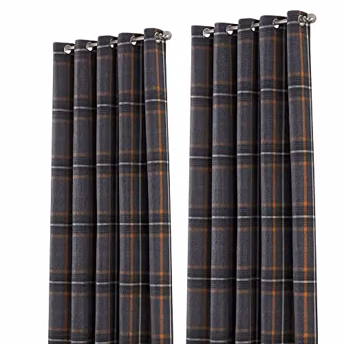 Paoletti Riva Aviemore Checked Eyelet Curtains, Rust Red and Grey, W: 137 cm, H: 168 cm – 1