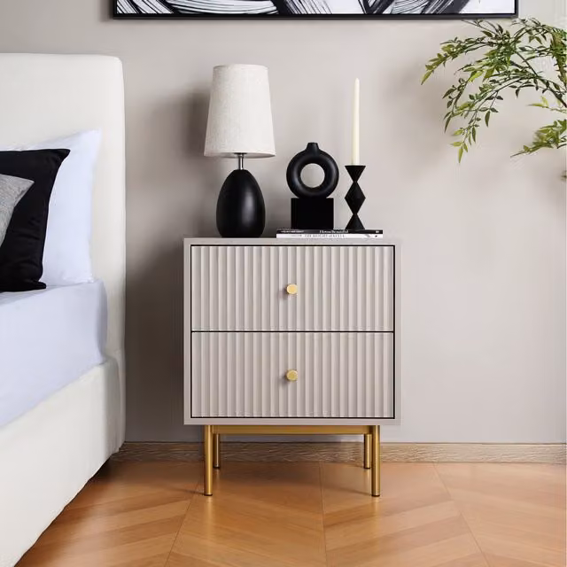 Home Garden Direct Devon Bedside Table with 2 Drawers in Grey