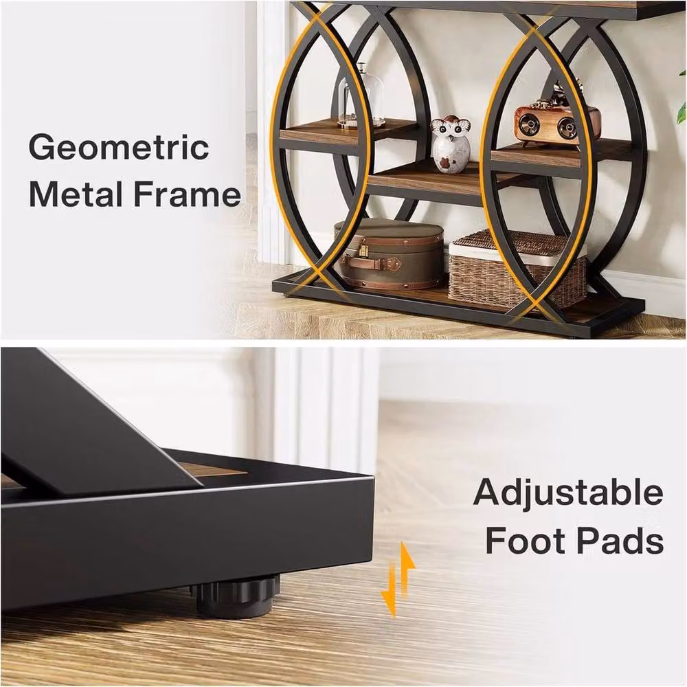 PAWNORA Industrial Brown Wood and Metal Console Table for Entryway and Hallway – 4