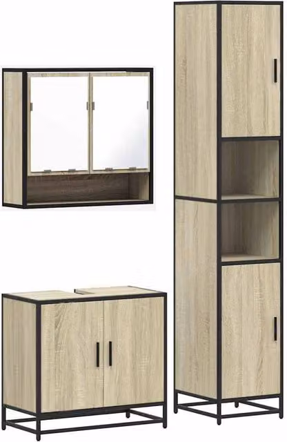 Berkfield Home 3 Piece Industrial Bathroom Furniture Set in Sonoma Oak and Beige