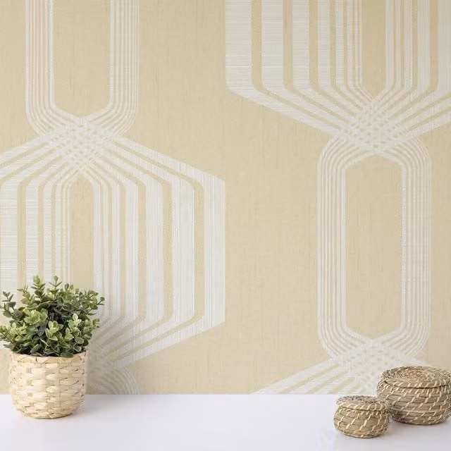 Wallquest Camden Retro Geometric Abstract Wallpaper in Beige and White