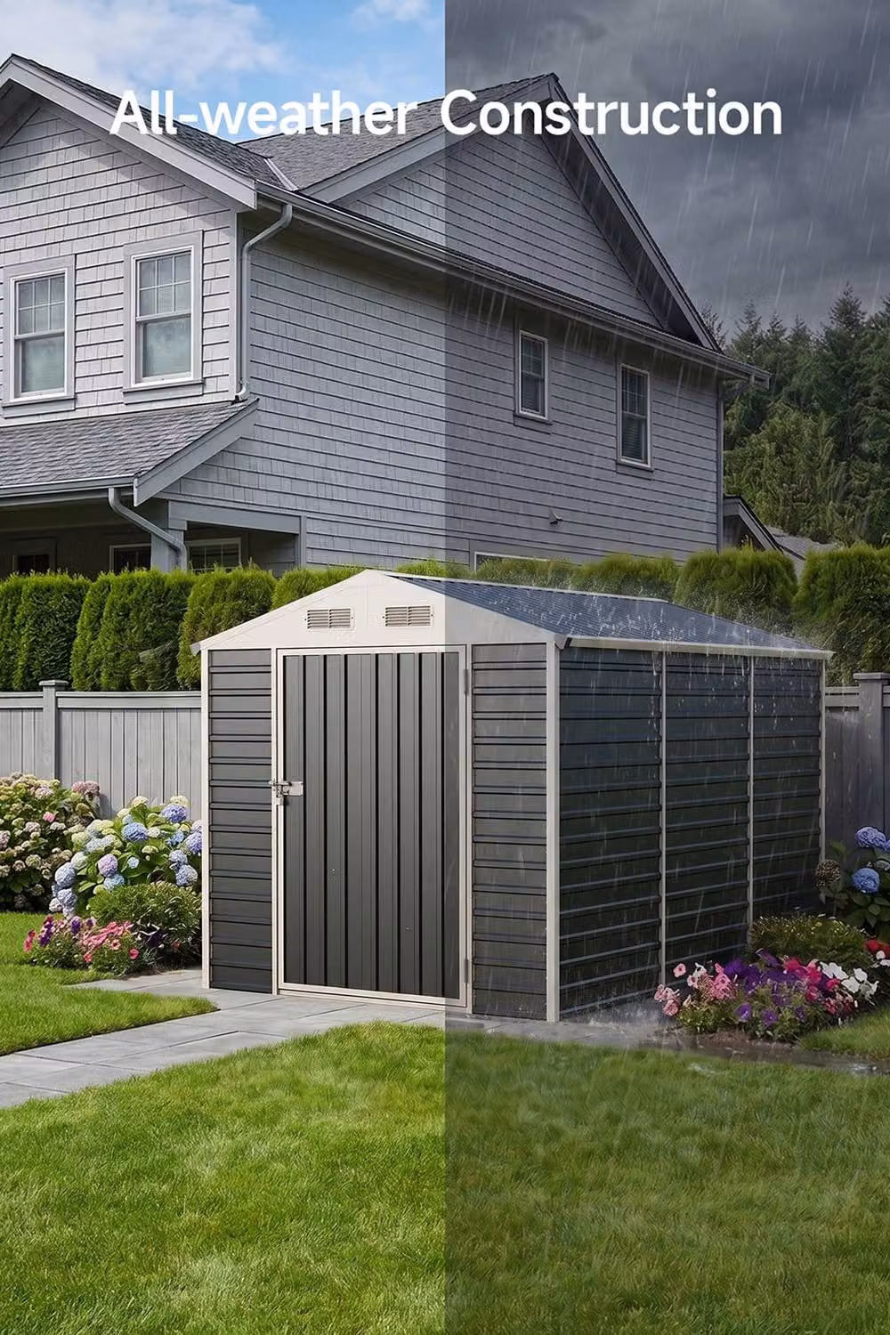 Garden Sanctuary Metal Apex Roof Garden Tool Storage Shed in Dark Grey, W: 182.88 cm, D: 170.0 cm, H: 186.0 cm – 4