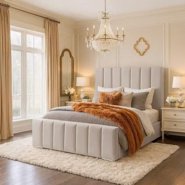 Desire Deco Clara Upholstered Velvet Bed Frame, Silver, W/D/H: 140 x 200 cm