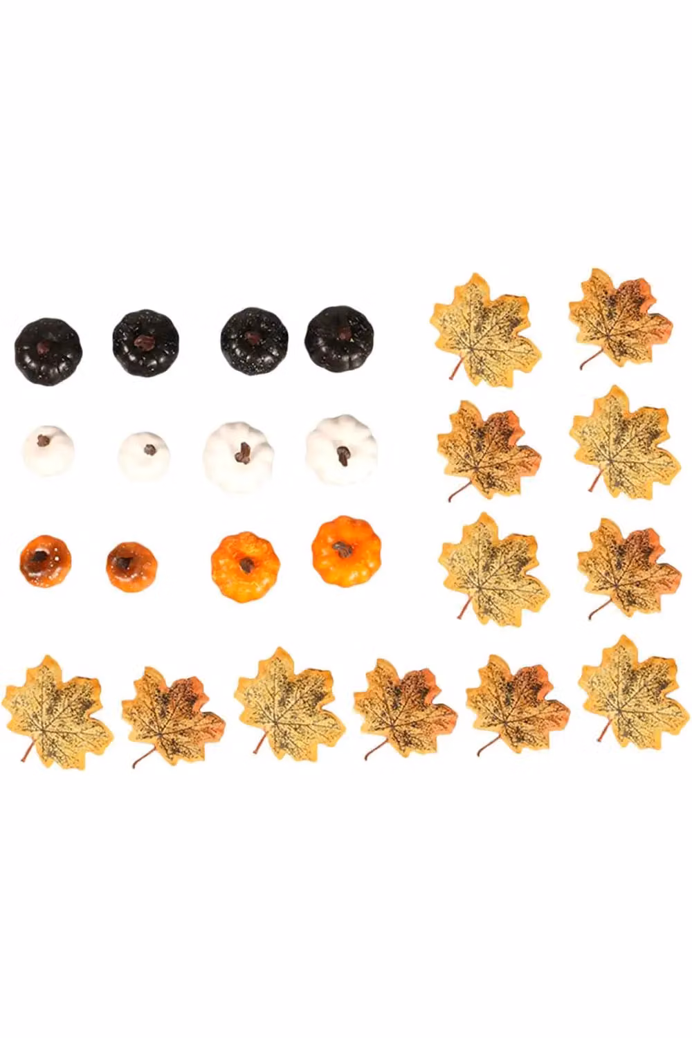 Living and Home 24-Piece Halloween DIY Craft Decoration Set with Artificial Pumpkins and Maple Leaves in Orange, Black and White – 3