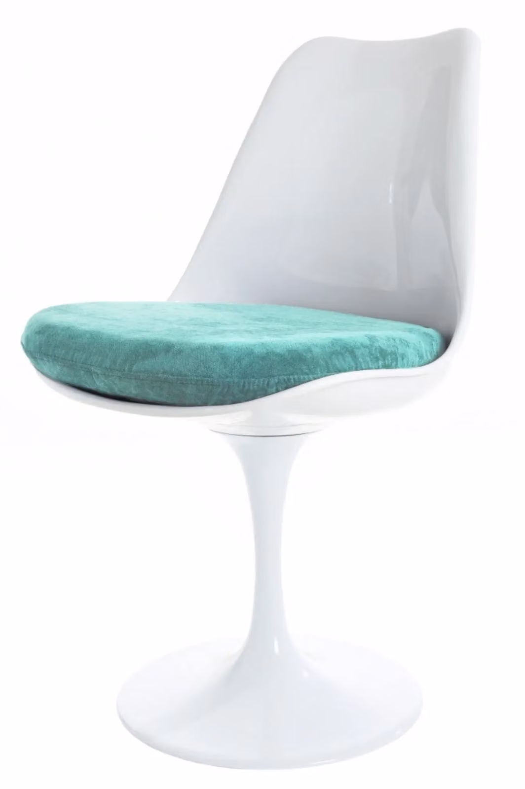 Fusion Living White Tulip Swivel Dining Chair with Turquoise Velvet Cushion – 2