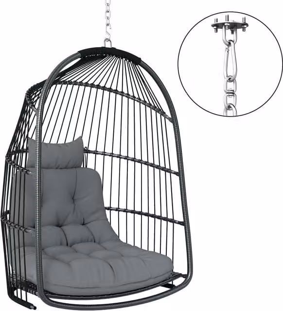 Outsunny Hanging Egg Swing Chair with Stand in Dark Grey