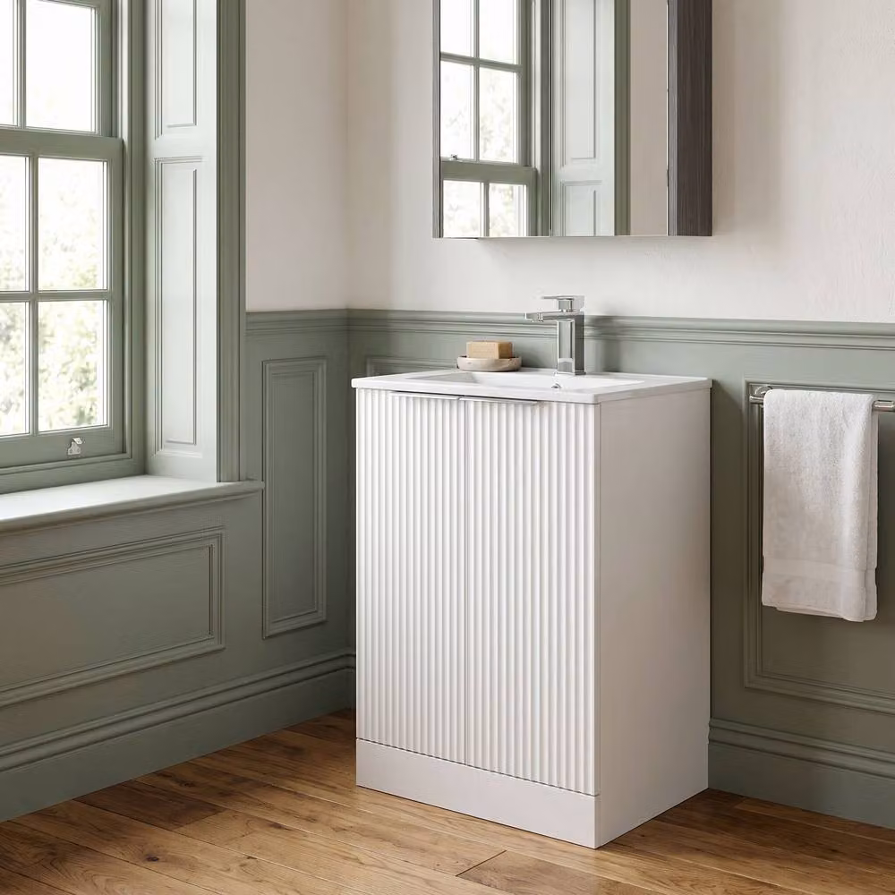 Balterley Tixall Fluted 2 Door Freestanding Vanity Basin Unit in Matt White, W: 50 cm, H: 82.8 cm – 2