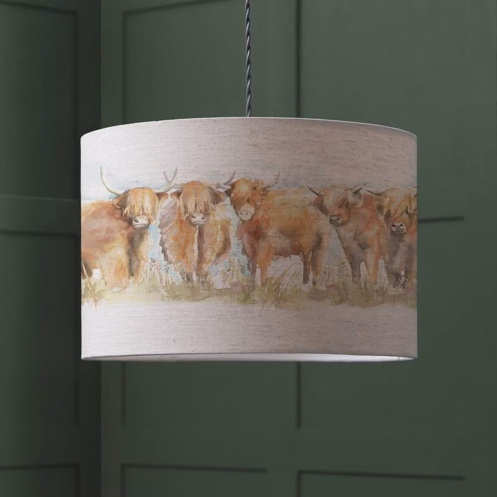 Voyage Maison Highland Cattle Eva Cylinder Fabric Lampshade in Light Beige – 2