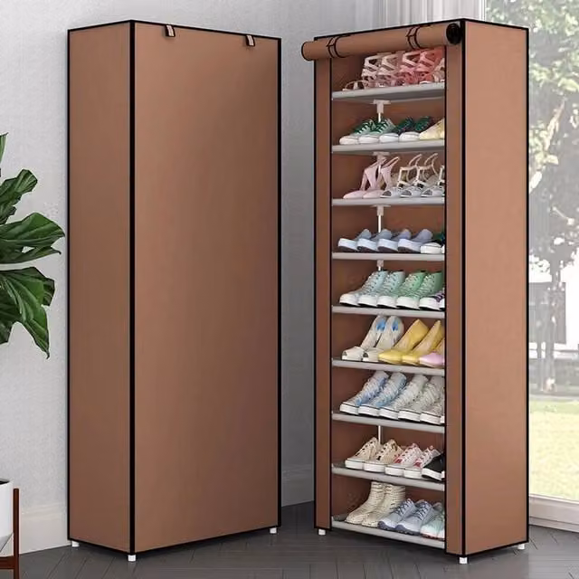 FORGEVIO 10 Tier Dustproof Shoe Rack in Brown, Holds 27 Pairs