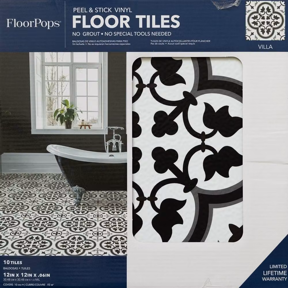 FloorPops Villa Self Adhesive Vinyl Floor Tiles, Multicolour, Pack of 10 (0.93sqm), W/D/H: 30.48 x 30.48 x 0 cm – 2