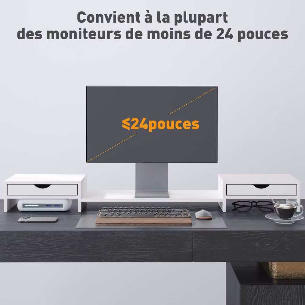 STILVORA Adjustable Monitor Stand Riser with 2 Drawers, White – 9