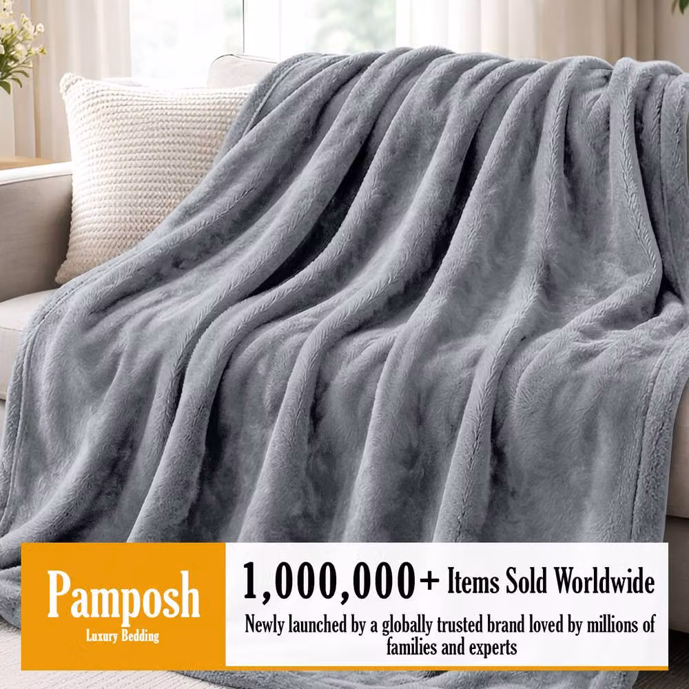 Pamposh Reversible Flannel Fleece Blanket and Throw in Silver Grey – 3