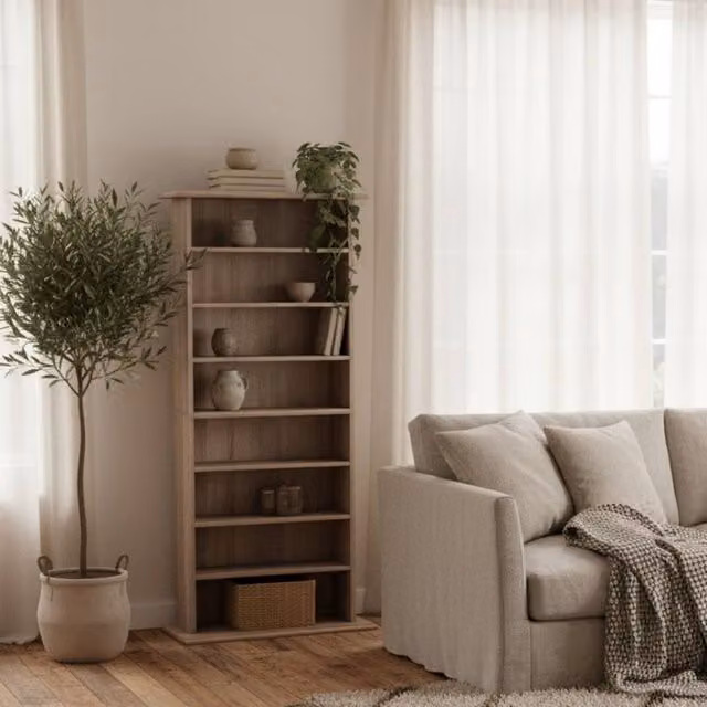 Wyld Haus Paleni Media Storage Unit in Natural Wood Finish with 8 Compartments and Adjustable Shelves