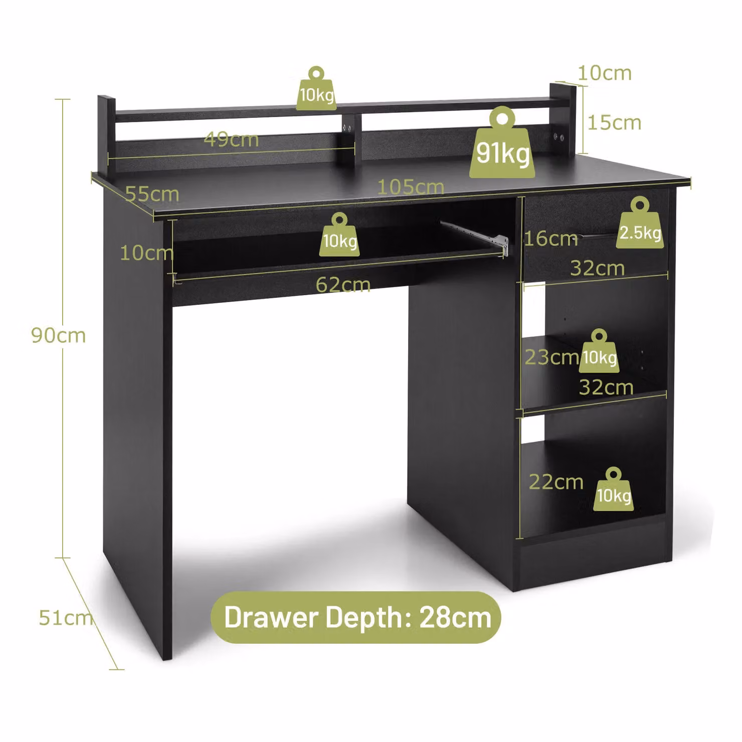 Gymax Modern Computer Desk with Display Shelf and Drawer in Black – 2