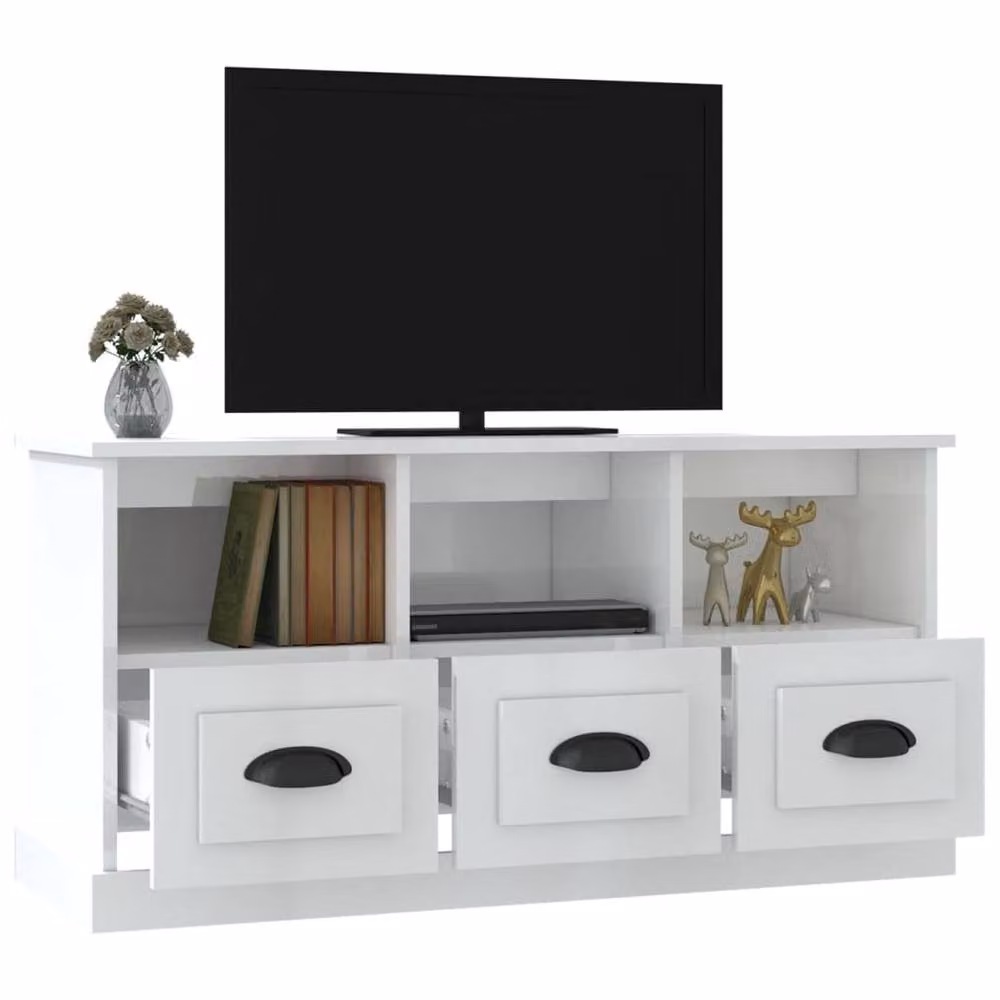 Berkfield Home Modern High Gloss White TV Cabinet W/D/H: 100 x 35 x 50 cm – 3