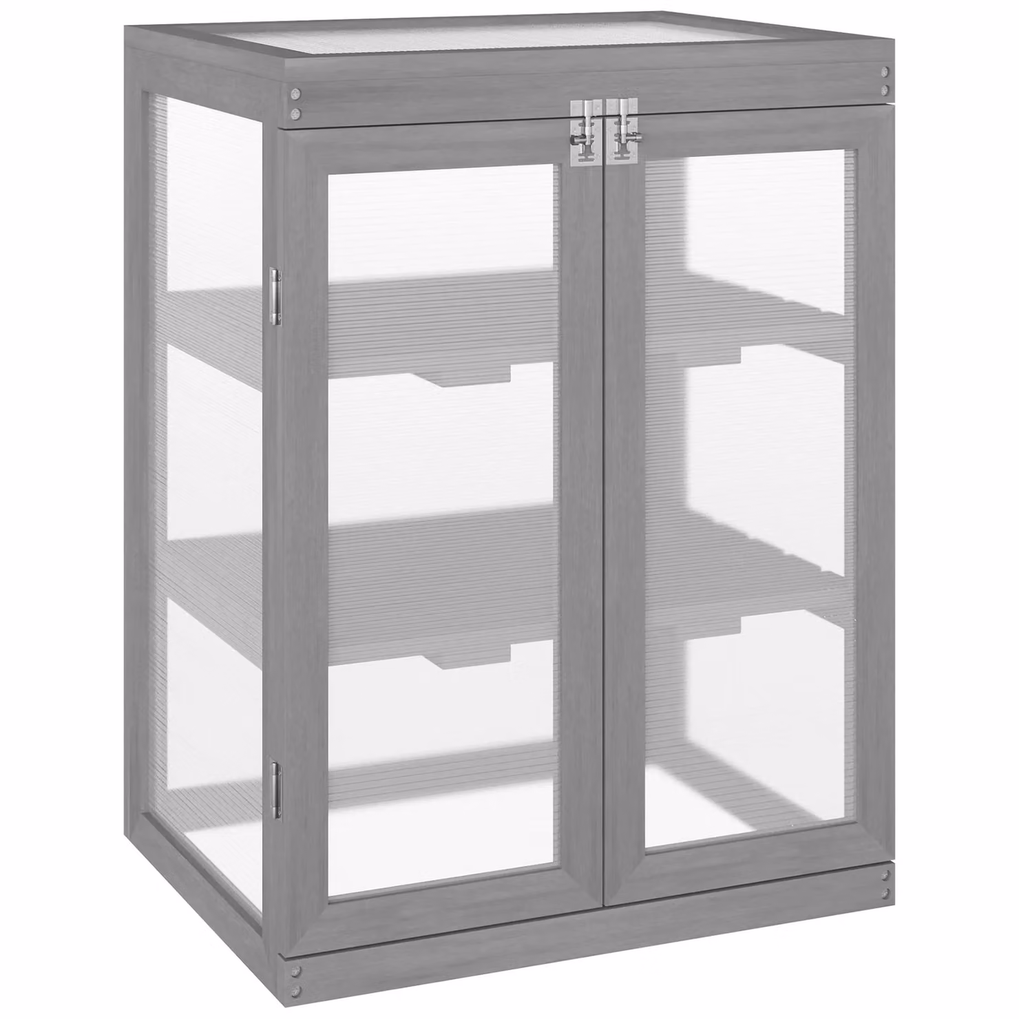 OUTSUNNY Wooden Cold Frame Grow House Greenhouse with Polycarbonate Shelving in Dark Grey, W/D/H: 78 x 58 x 44 cm – 2
