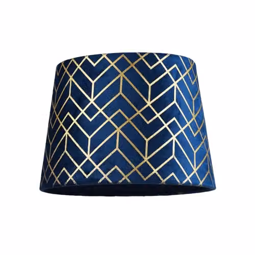 Happy Homewares Modern Navy Blue Velvet Cylinder Lamp Shade with Gold Geometric Design, W/D/H: 25 x 25 x 18 cm
