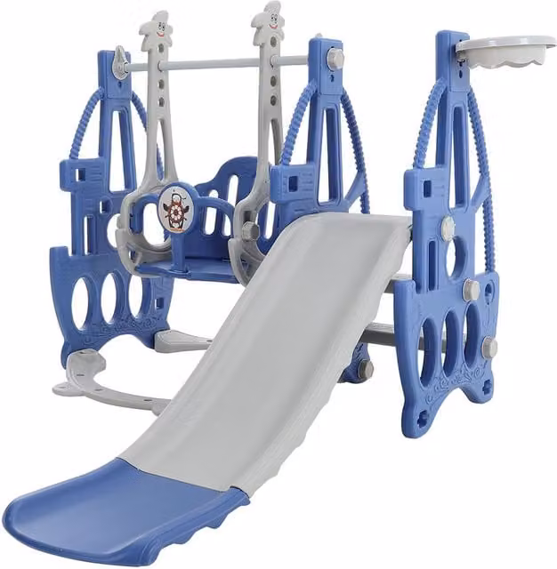 Kidkid 3-in-1 Blue Plastic Slide, Swing and Climber Set for Toddlers