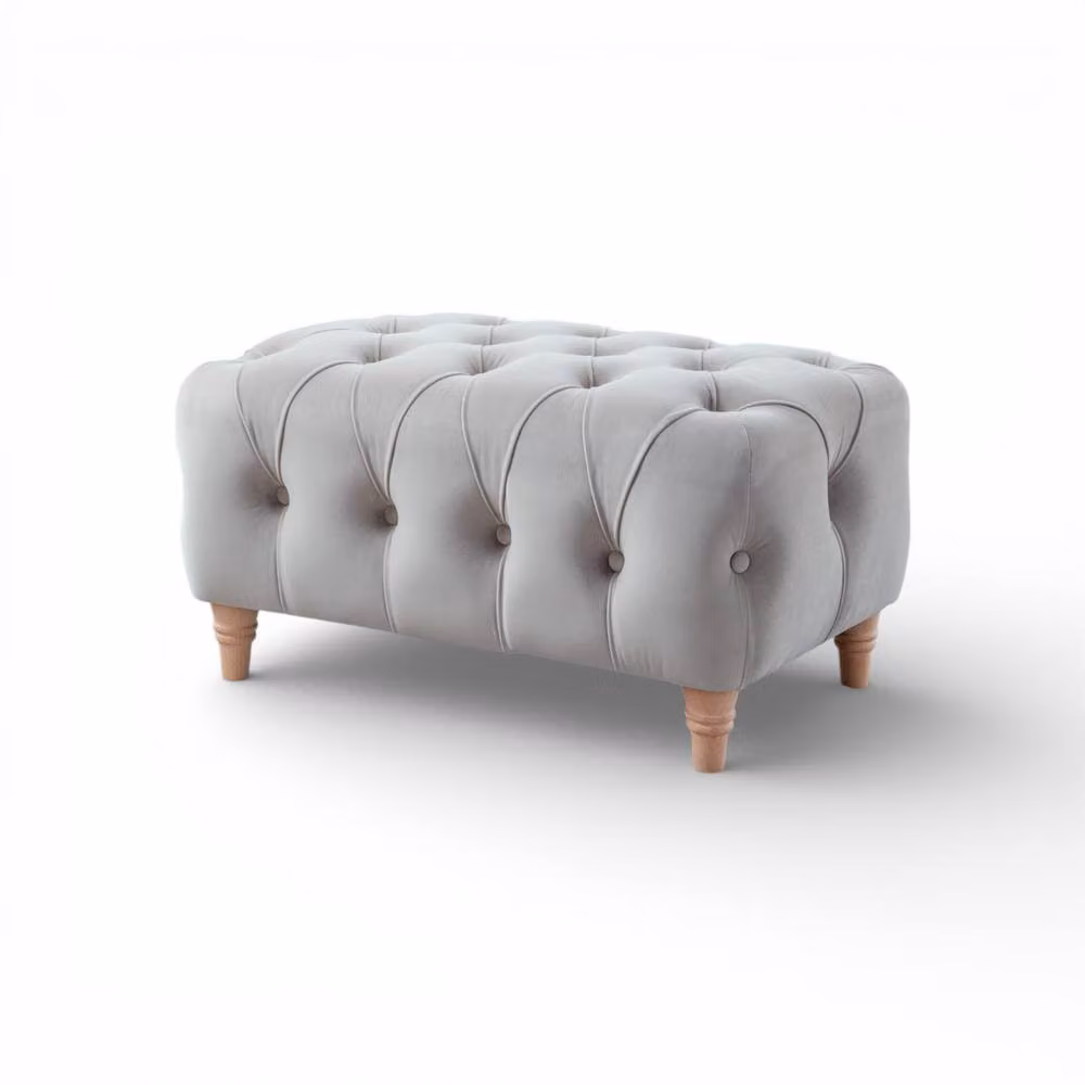 The Great Sofa Company Kensington Silver Velvet Chesterfield Footstool – 2