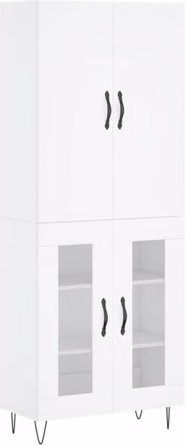 Berkfield Home Modern White Matt Highboard with Glass Doors, W/D/H: 69.5 x 34 x 180 cm