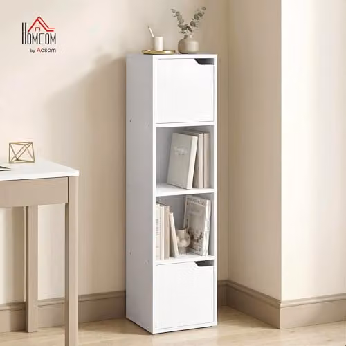 HOMCOM 4-Tier White Bookcase with 2 Cabinets and Open Shelves – 2