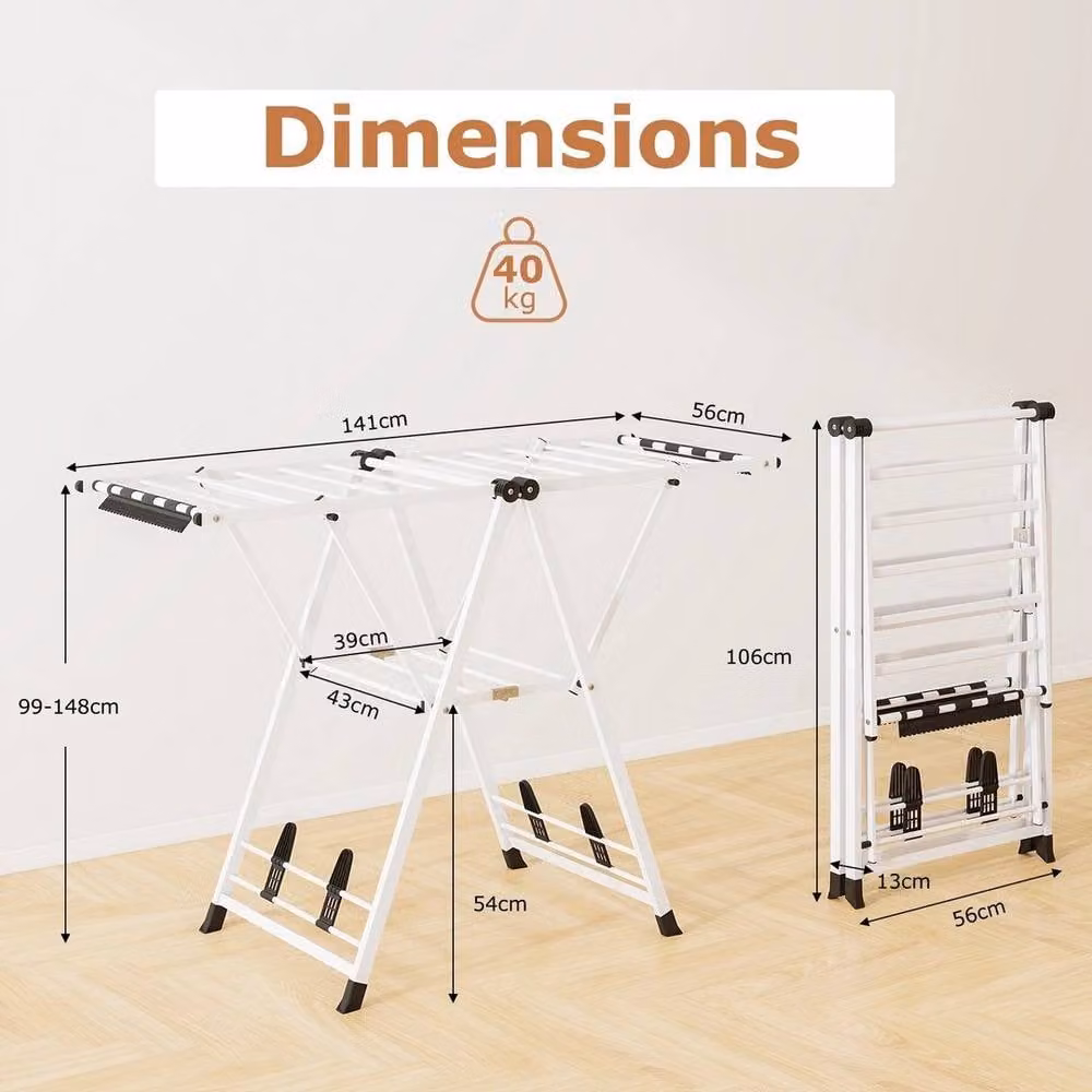 Kelvenix Foldable Metal Laundry Drying Rack with Wing Arms, White – 1