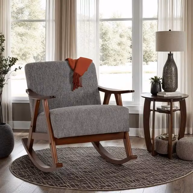 Seconique Kendra Grey Fabric Rocking Chair with Solid Wood Frame and Armrests – 2