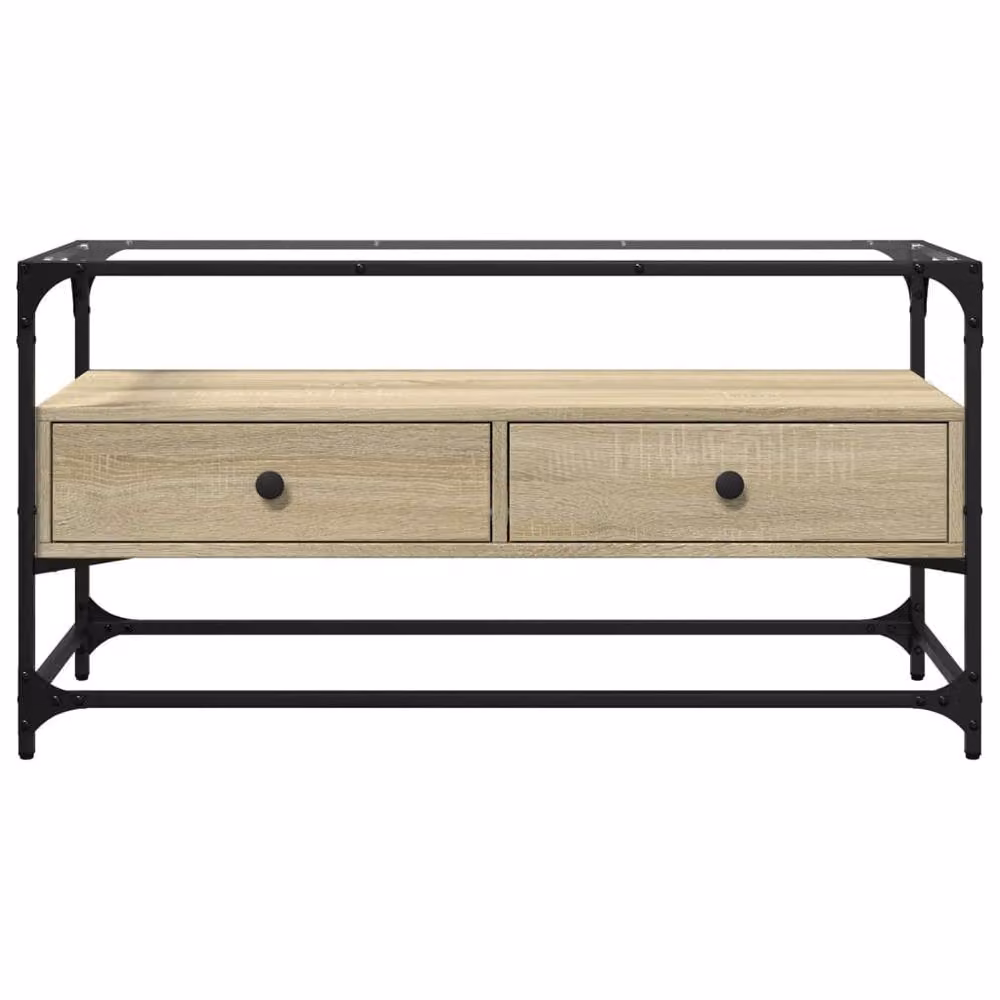 Berkfield Home TV Cabinet in Sonoma Oak with Glass Top and Metal Accents, W/D/H: 98 x 35 x 51 cm – 3