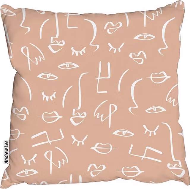 Benjamin Tate Design LTD Line Drawing Abstract Faces Outdoor Cushion, Pink, W/D/H: 45 x 45 x 45 cm