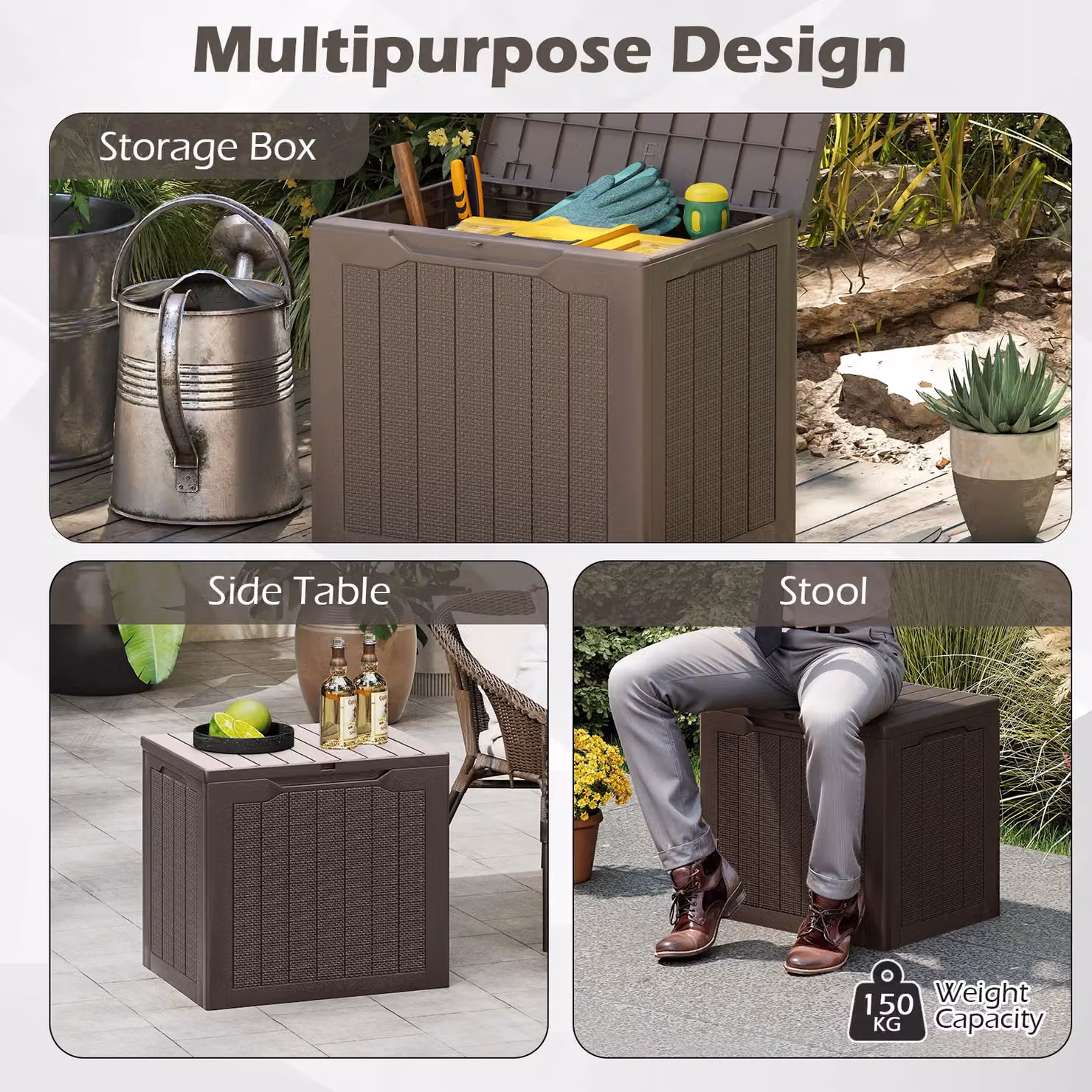 Costway 96L Outdoor Storage Deck Box with Lockable Lid in Brown – 7
