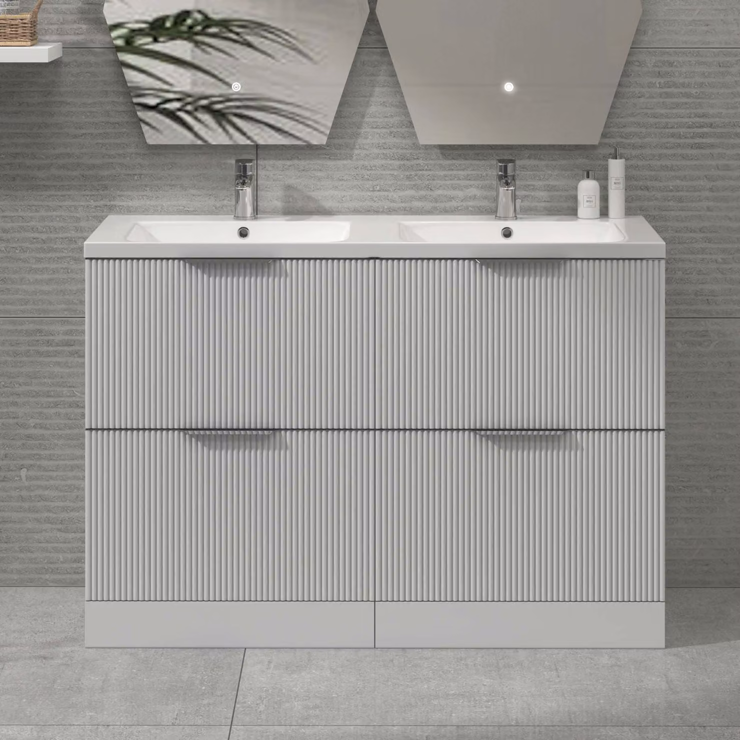 Royal Bathrooms Evora 1200mm Matt White Fluted Floor Standing 4 Drawer Vanity Unit with Ceramic Basin