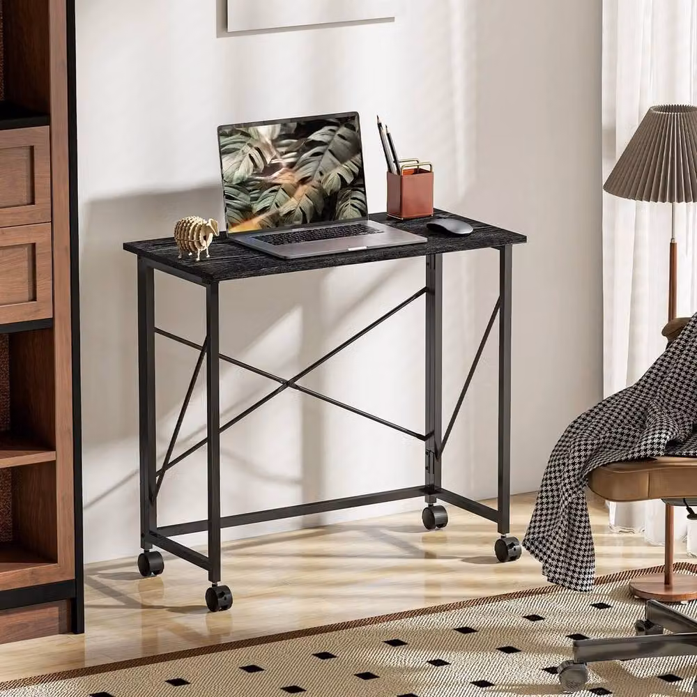 EONLION Black Folding Computer Desk with Castors for Home Office, W: 100 cm, H: 75 cm – 3