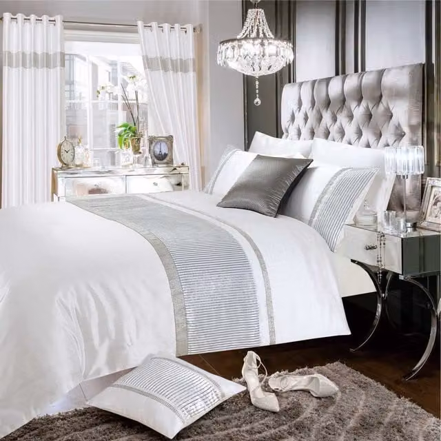 Intimates Crushed Velvet Diamante Duvet Cover and Pillowcase Set, White, W: 200 cm x H: 200 cm