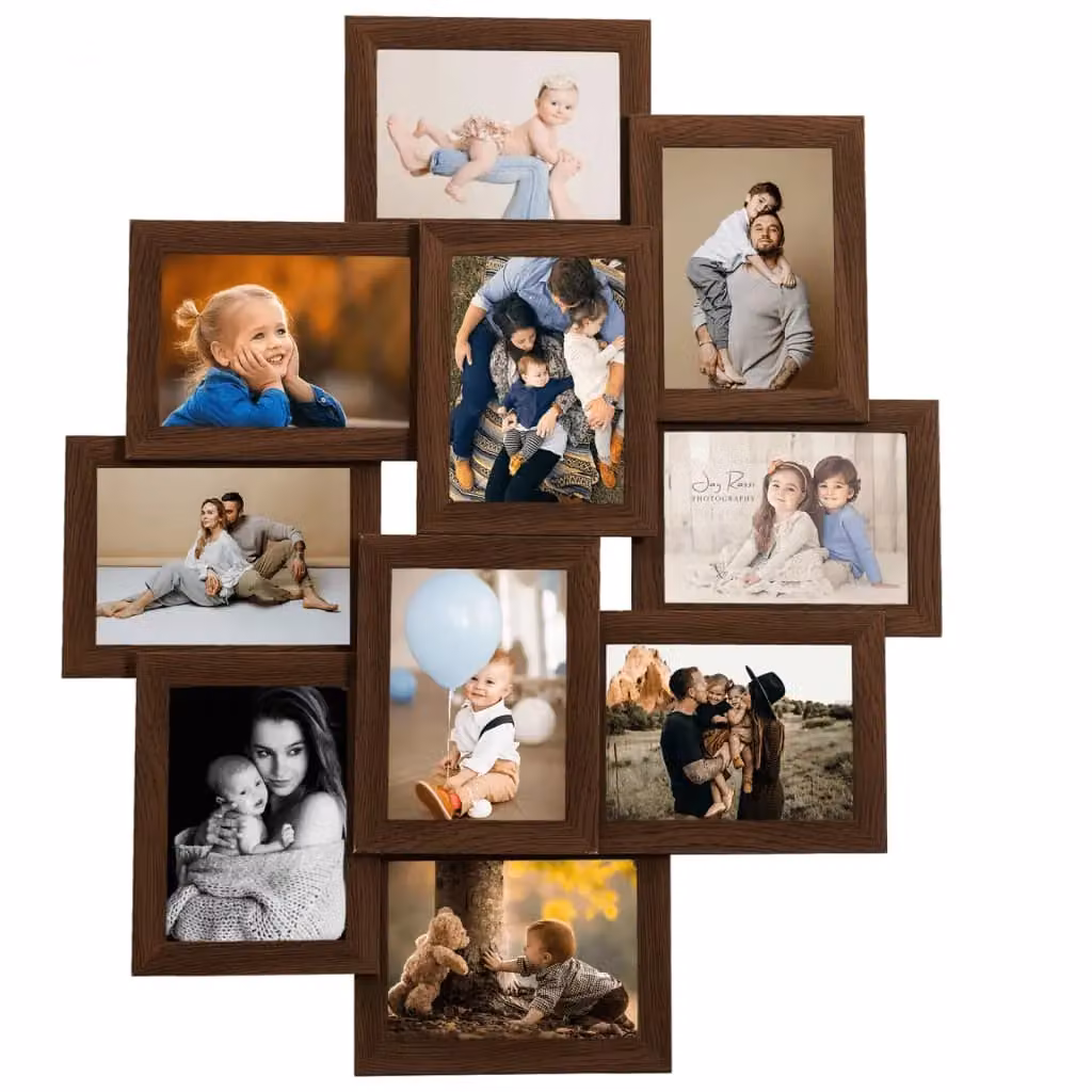 Berkfield Home Modern Rectangular Collage Photo Frame in Dark Brown for 10 x 10x15 cm Pictures – 2