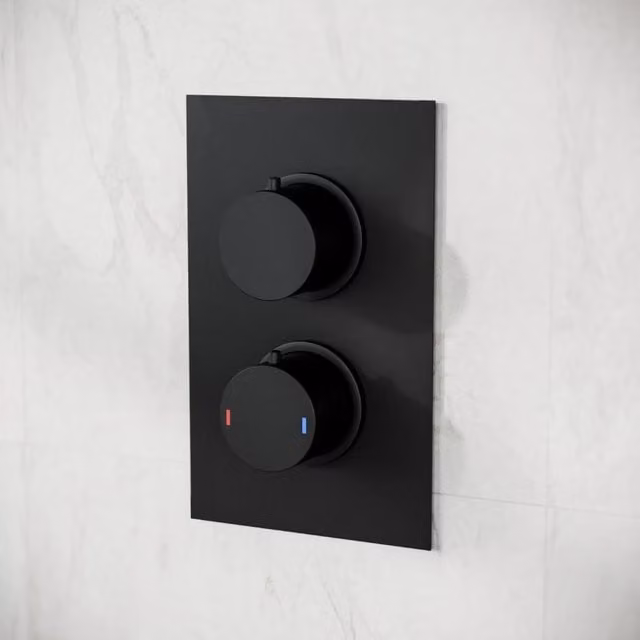 Nes Home Matt Black Concealed Thermostatic Round Shower Valve with 2 Dials and 1 Outlet – 1