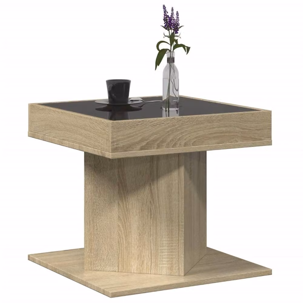 Berkfield Home LED Coffee Table in Sonoma Oak, Light Brown, W/D/H: 50 x 50 x 45 cm – 2