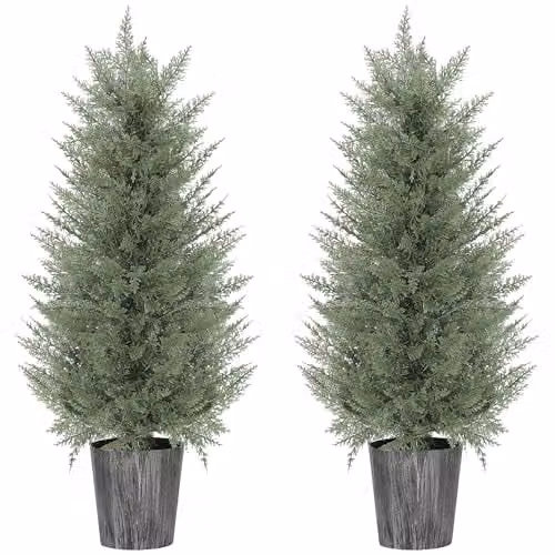 HOMCOM Set of 2 Green UV Resistant Artificial Cypress Trees, Height: 90 cm – 1