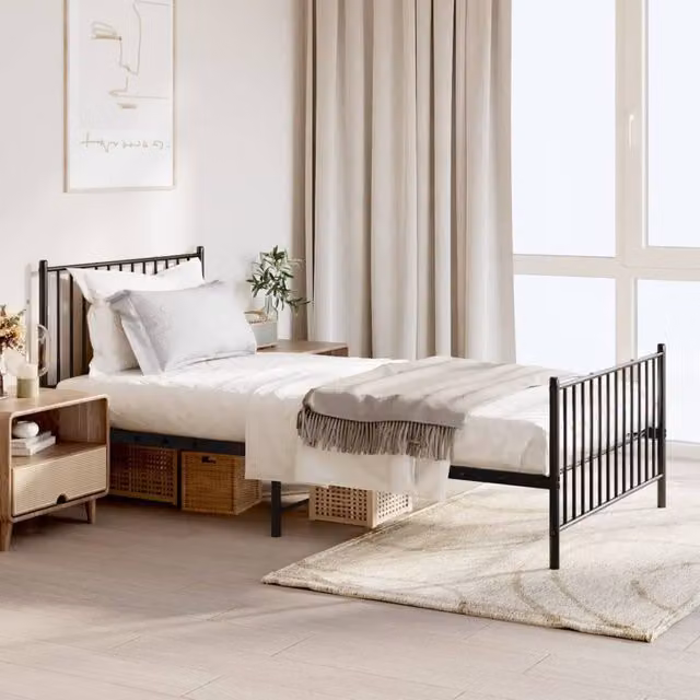 Berkfield Home Metal Bed Frame with Headboard and Footboard in Black, W/D/H: 100 x 200 cm – 1