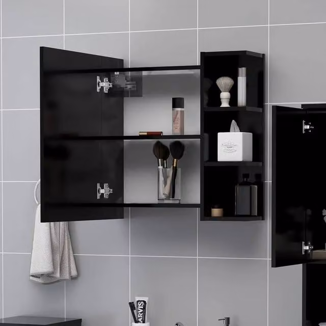 Berkfield Home Black Modern Wall Mounted Bathroom Mirror Cabinet with Hinged Doors, W/D/H: 62.5 x 20.5 x 64 cm – 1