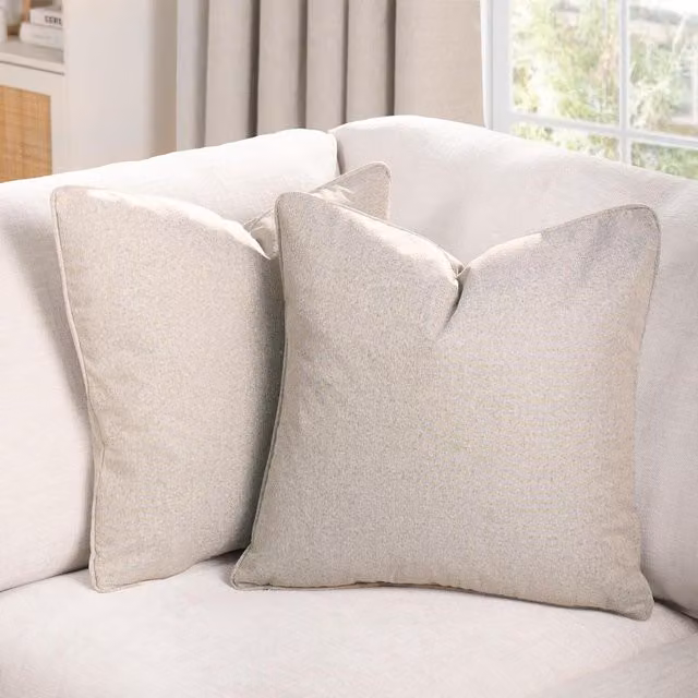 OHS Pack of 2 Plain Square Woven Texture Cushion Covers in Beige and Yellow