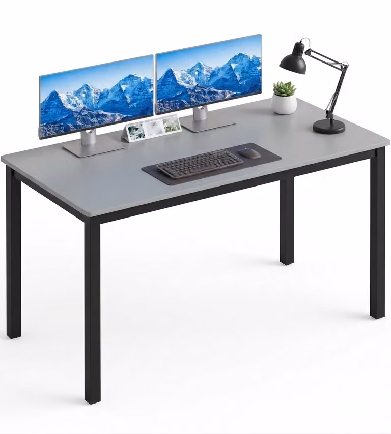 DHS Grey Modern Computer Desk with Wood and Metal Construction, W: 120 cm, D: 50 cm