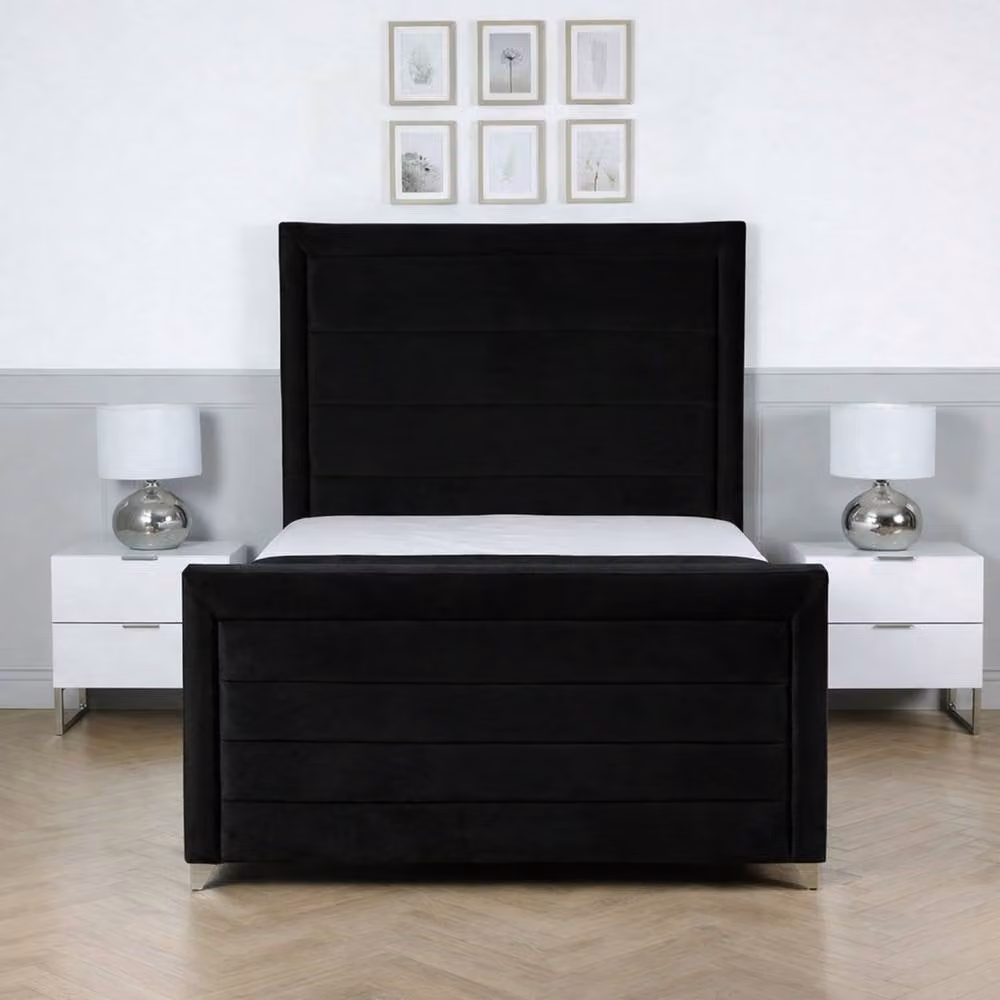 Living Comfort Bedz Selena Small Double Plush Velvet Upholstered Bed with Slatted Base and 48 Inch Headboard in Black, W/D/H: 120 x 200 cm – 2