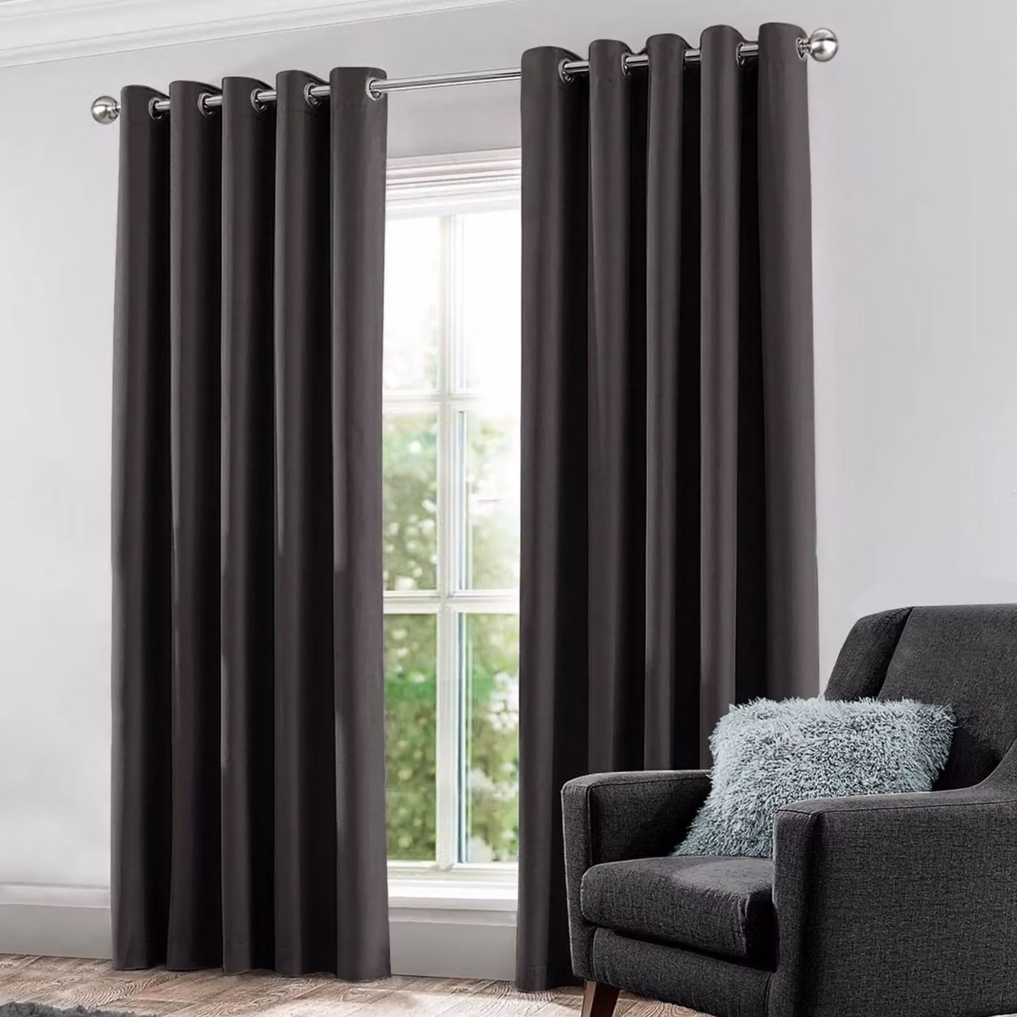Velosso Kassidy Blackout Eyelet Curtains in Anthracite Grey, Width: 168 cm, Drop: 229 cm – 2