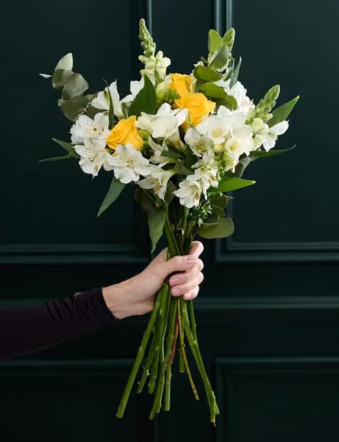 M&S Flower Market Yellow Rose and Scented Freesia Floral Bouquet in Yellow, White and Green