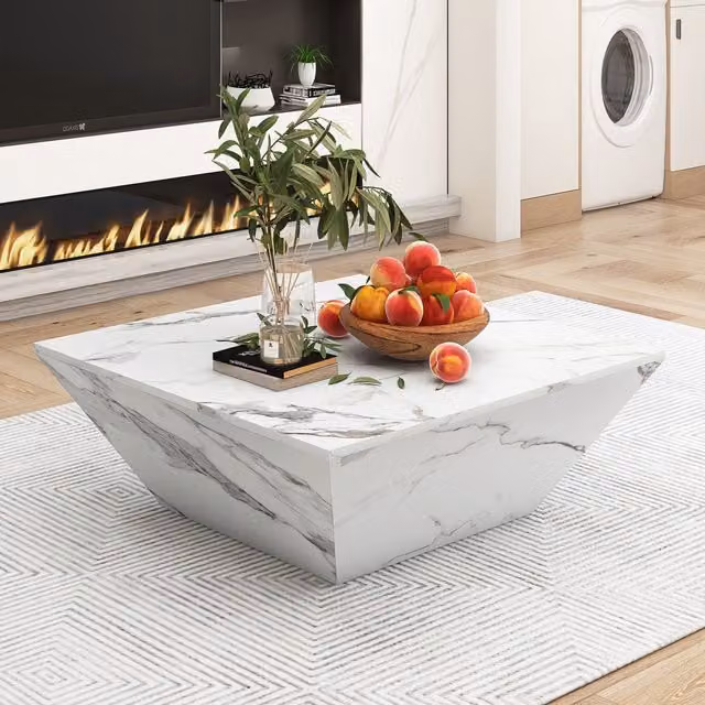 Home Touch Interior Square Marble Effect Coffee Table in White