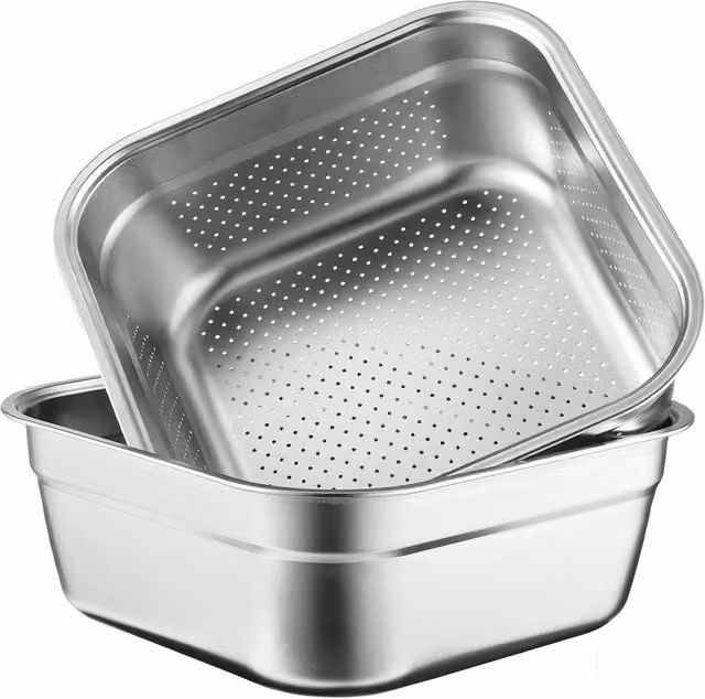 Ventryn 2-in-1 Silver Stainless Steel Square Washing Basin and Colander Set – 1