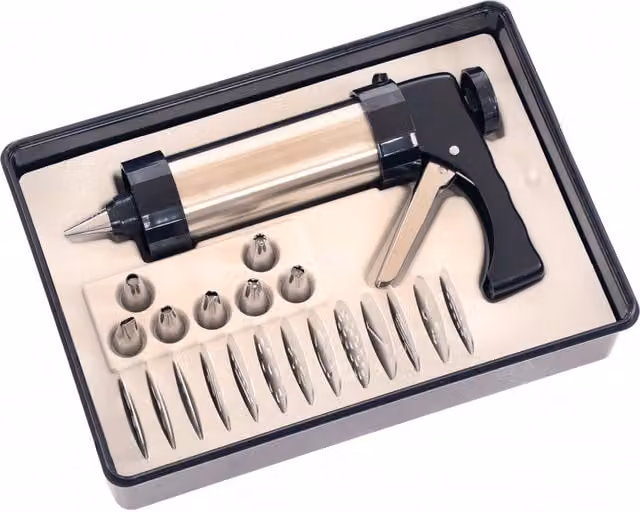 Oypla 22-Piece Stainless Steel Cookie Icing Gun and Cake Decorating Set with Adjustable Nozzles, Silver