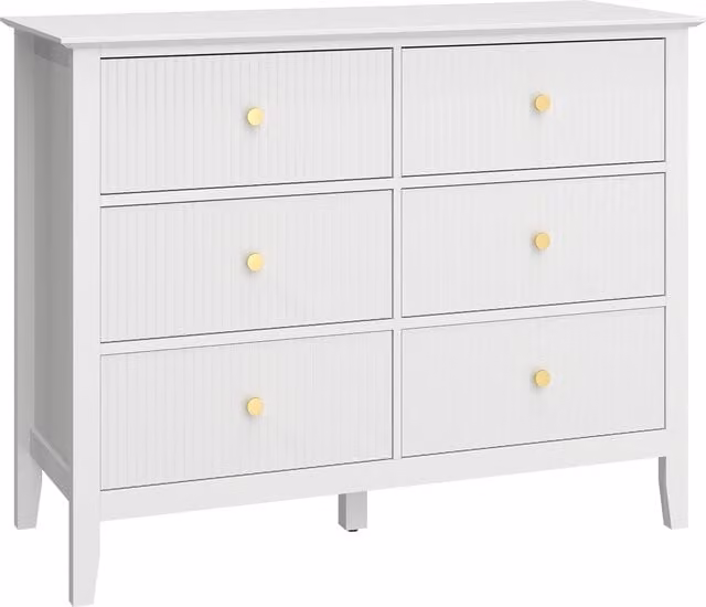 HOMCOM Fluted 6 Drawer Chest of Drawers in White and Gold – 1